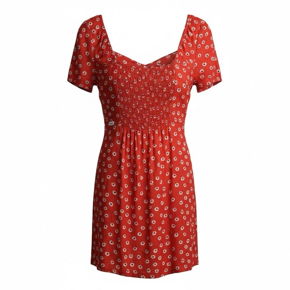 RVCA Red Orange Floral Mini Dress Womens Juniors Teens Size S Lightweight